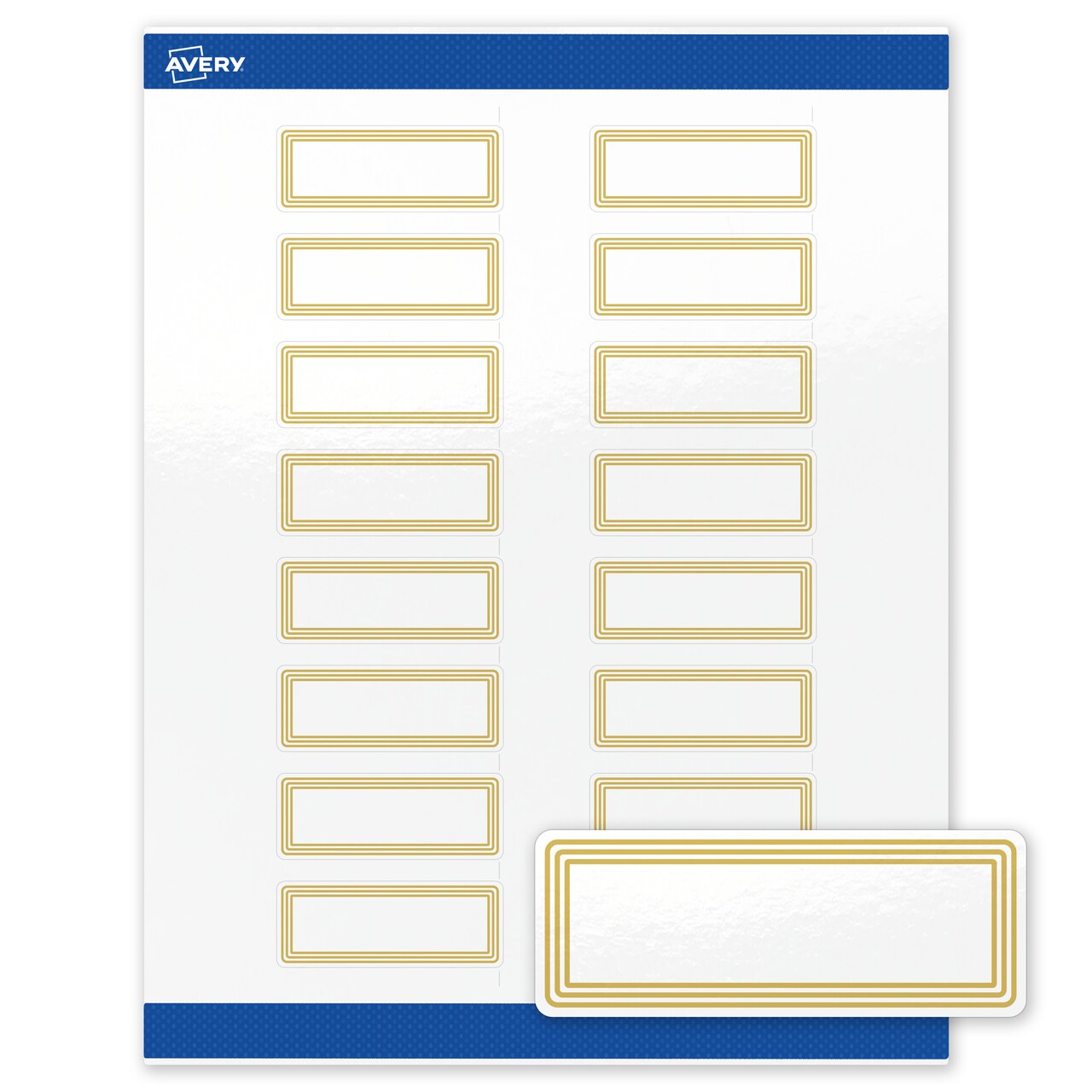 Avery Printable Rectangle Labels with Sure Feed Technology, Multi-Lined Gold Border Design, 1" x 2-5/8", Glossy White Permanent Labels, Laser/Inkjet, 160 Total, Great for Address Labels